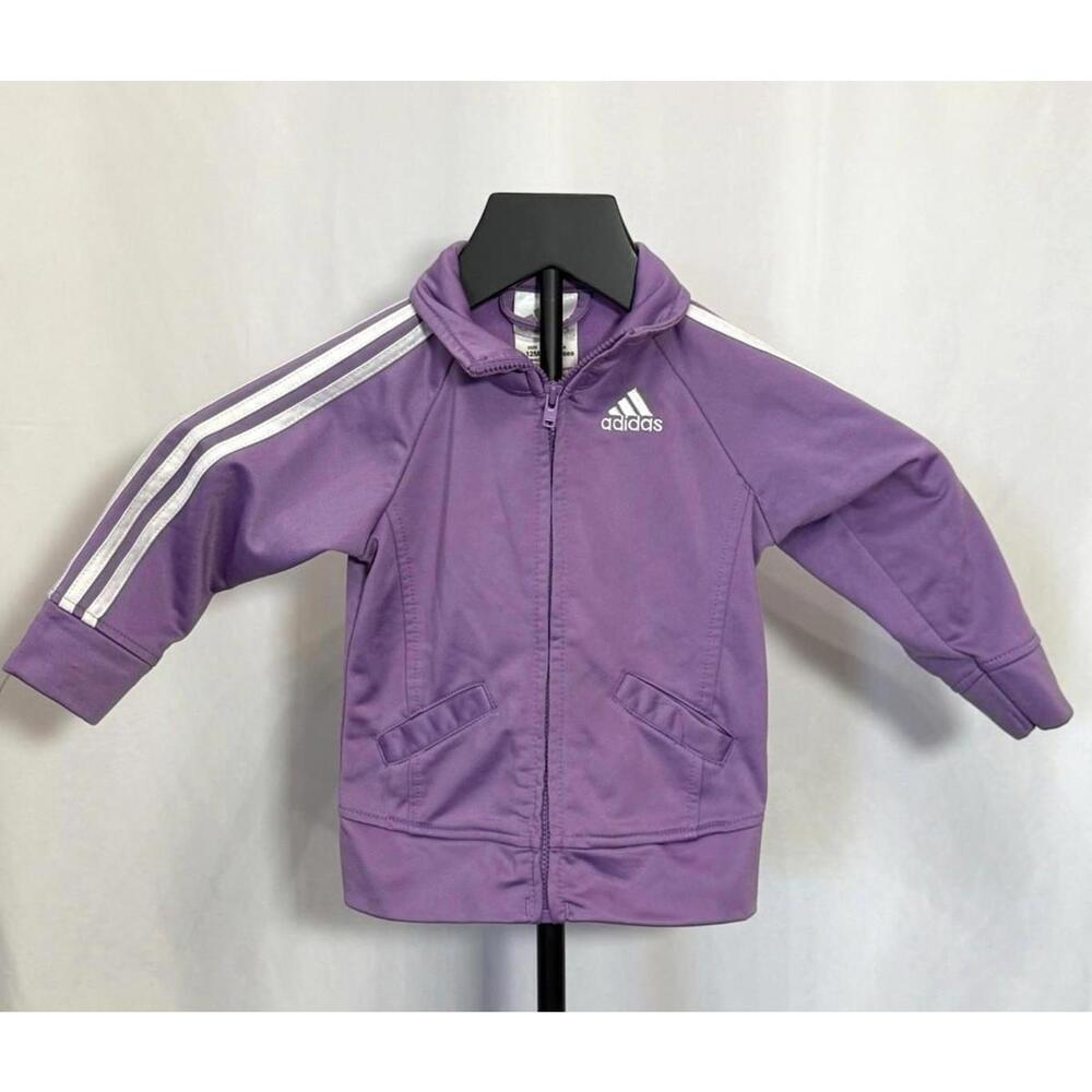 Adidas Purple/White Track Jacket Infant Girl Sz 12 Months Zip Up Comfy Sporty